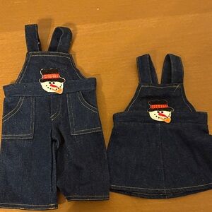 Doll clothes - Denim Overalls and dress with Snowman Patch fits 15" dolls